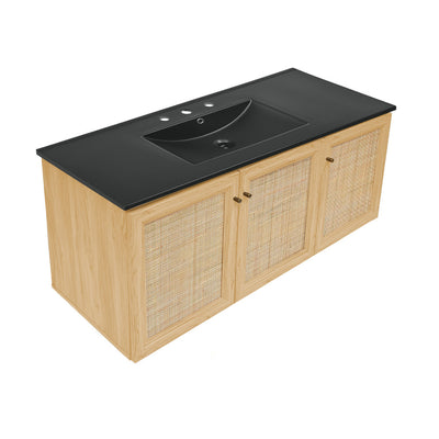 Classe 48" Wall-Mounted Bathroom Vanity in Natural Oak with Black 3-Hole Widespread Sink Top