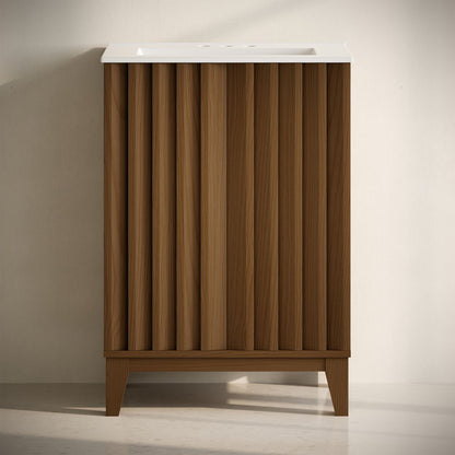 Troyes 24" Freestanding Bathroom Vanity in Brown Oak with 3-Hole Centerset Sink Top