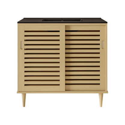Delice 36" Freestanding Bathroom Vanity in Natural Oak with Black Sink Top