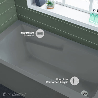 Voltaire 60" x 32" Right-Hand Drain Alcove Bathtub with Apron and Armrest in Matte Grey