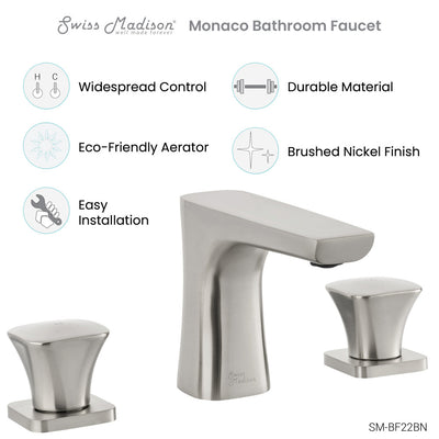 Monaco 8 in. Widespread, 2-Handle, Bathroom Faucet in Brushed Nickel