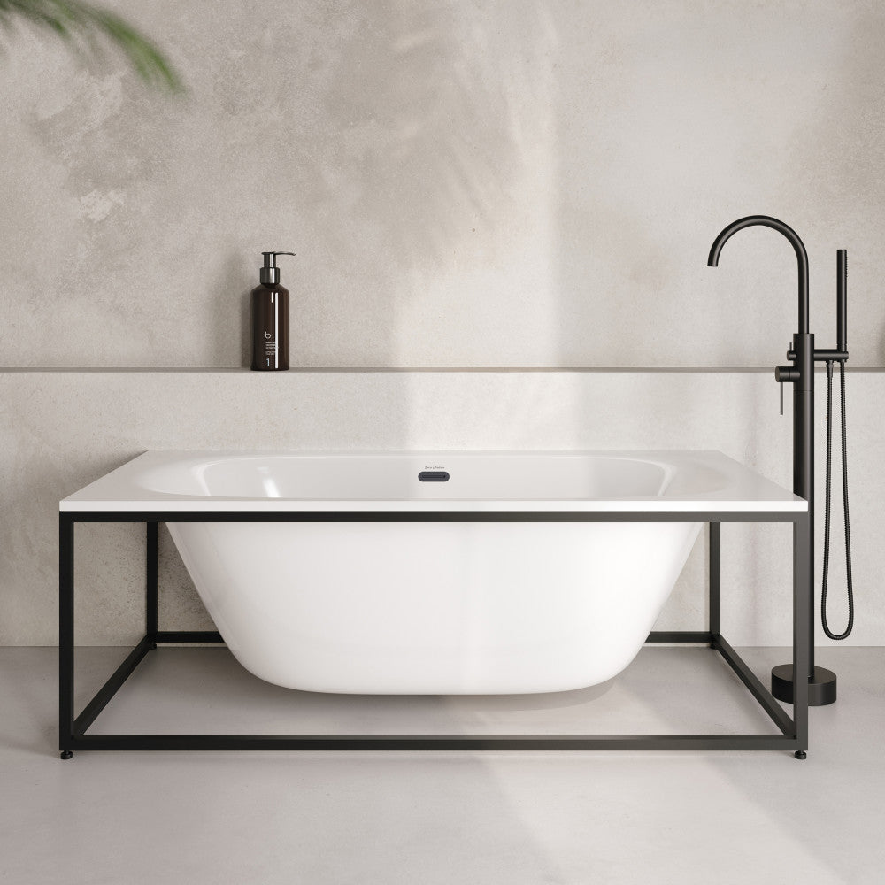 Pierre 60" Soaking Freestanding Bathtub in Glossy White, Black Frame Included