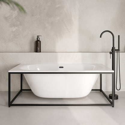 Pierre 60" Soaking Freestanding Bathtub in Glossy White, Black Frame Included