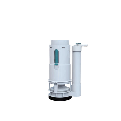 Chateau flush valve in white plastic, replacement toilet part with overflow tube and seal ring.