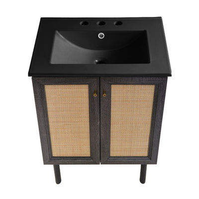 Classe 24 in. Black Oak Bathroom Vanity With Black, 3-Hole Ceramic Sink Top