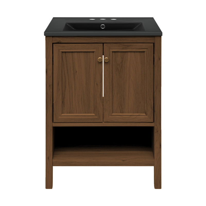 Chateau 24" Freestanding Bathroom Vanity in Brown Oak with Black 3-Hole Centerset Sink Top