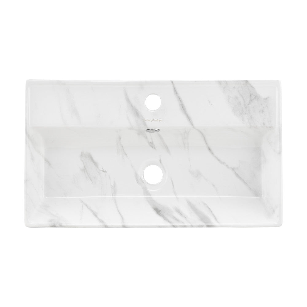Claire 22" Rectangle Wall-Mount Bathroom Sink in White Marble