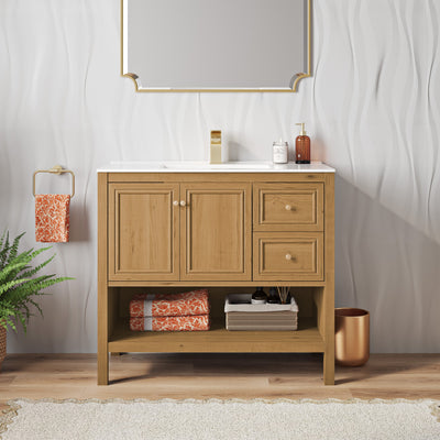 Chateau 36" Freestanding Bathroom Vanity in Golden Oak with Sink Top