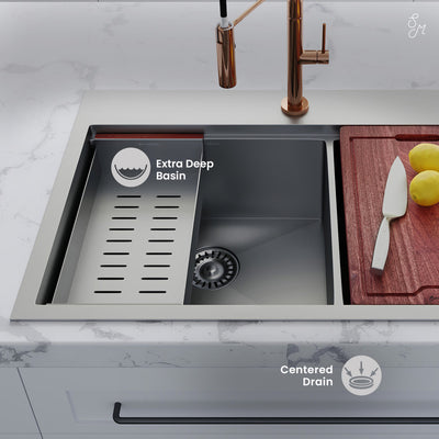 Ravi Dual Basin 33 x 22 Topmount Kitchen Workstation Sink