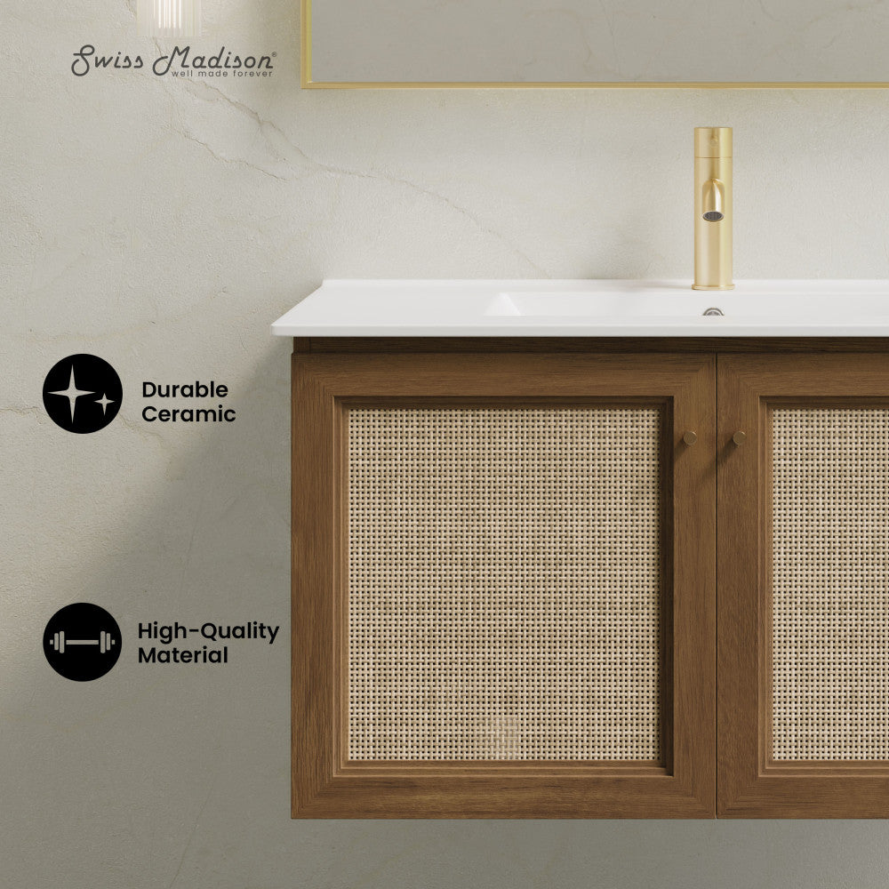 Classe 36" Wall-Mounted Bathroom Vanity in Brown Oak with Single Faucet Hole Vanity Top