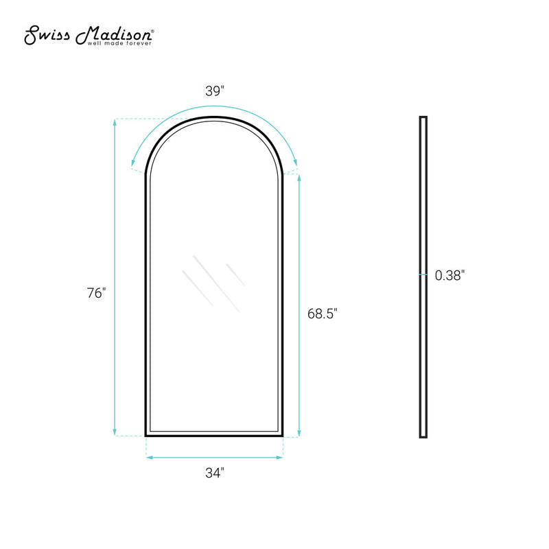 Porte 34 x 76 Framed Fixed 3/8 in. (10mm) Clear Tempered Glass Shower Door with Black Matte Frame