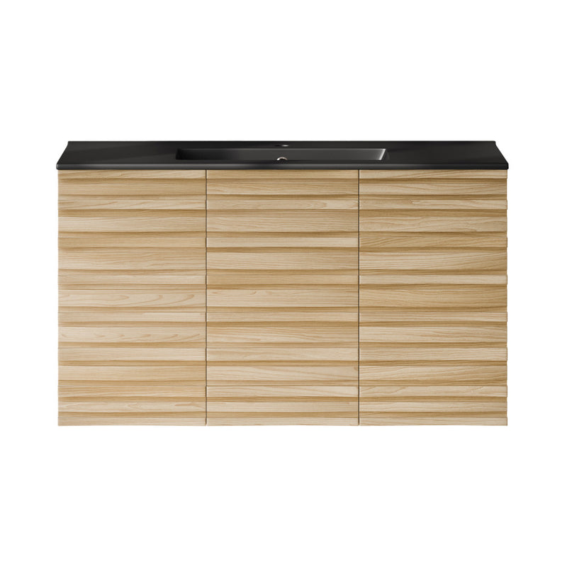 Cascade 36" Wall-Mounted Bathroom Vanity in Natural Oak with Black Sink Top