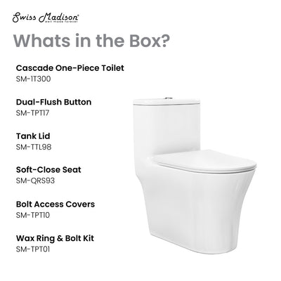 Cascade One-Piece 12" Rough-in 1.1/1.6 GPF Single Vortex Dual Flush Compact Toilet in Glossy White