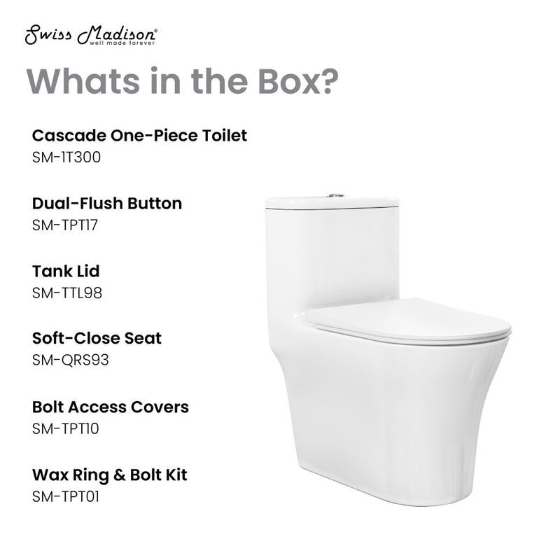 Cascade One-Piece 12" Rough-in 1.1/1.6 GPF Single Vortex Dual Flush Compact Toilet in Glossy White