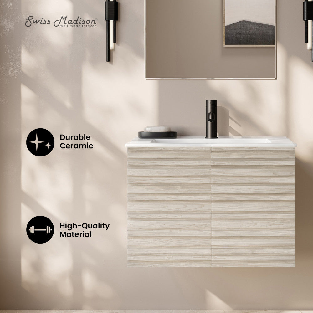 Cascade 30" Wall-Mounted Bathroom Vanity in White Oak with Sink Top