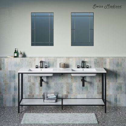 Pierre 72 Double, Freestanding, Open Shelf, Matte Black Metal Frame Bathroom Vanity