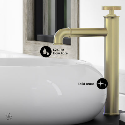 Avallon Single Hole, Single-Handle Wheel, High Arc Bathroom Faucet in Brushed Gold