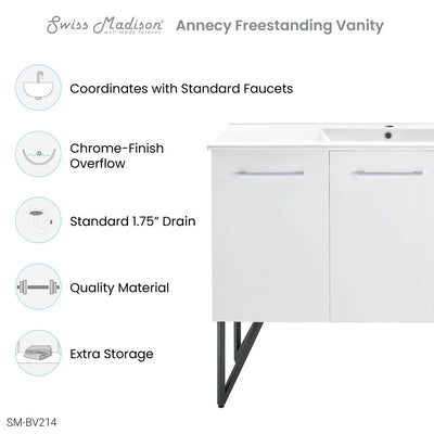 Annecy 48" Freestanding Bathroom Vanity in White with Sink Top