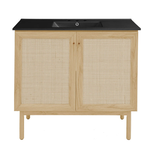 Classe 36" Freestanding Bathroom Vanity in Natural Oak with Black 3-Hole Widespread Sink Top