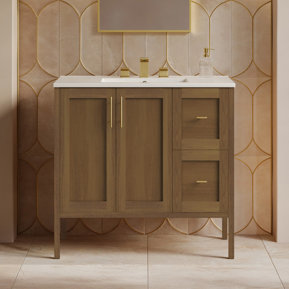 Forme 36" Modular Freestanding Bathroom Vanity with 3-Hole Widespread Top in Brown Oak