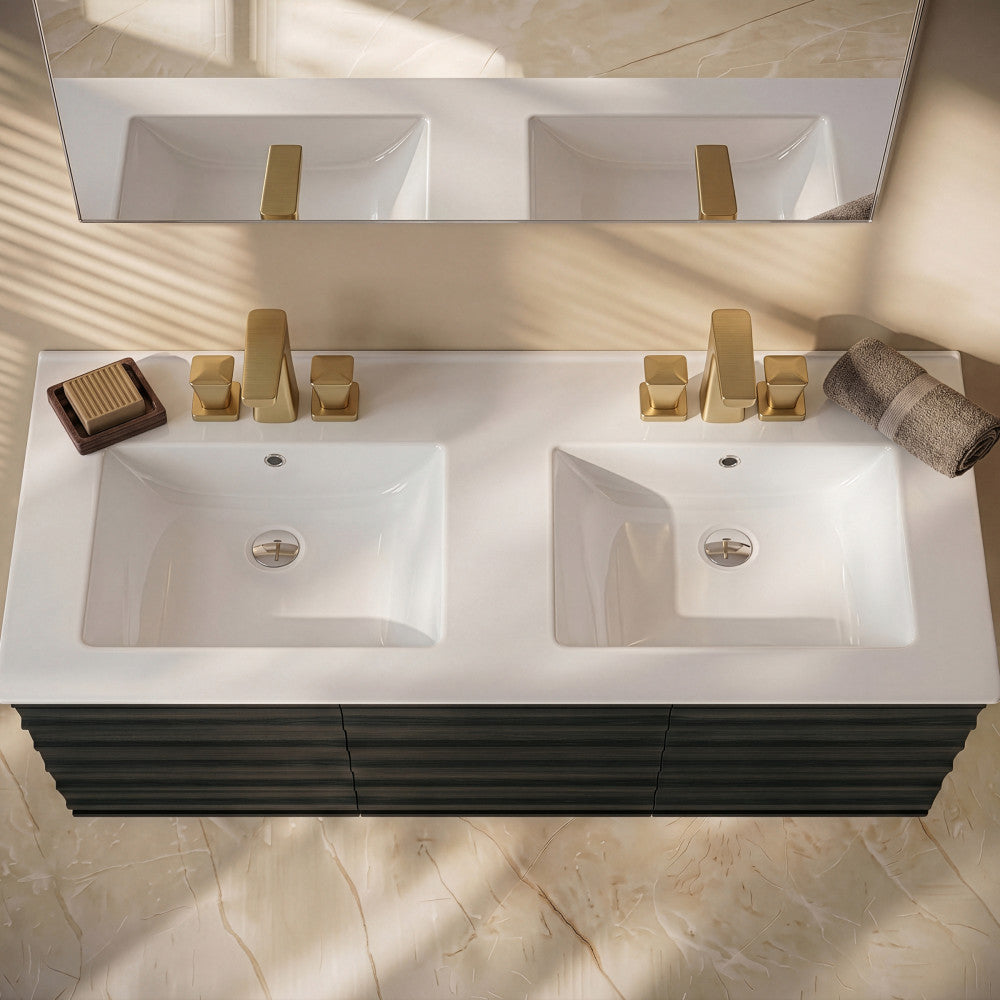 48" 3-Hole Centerset Double Basin Vanity Sink Top in Glossy White