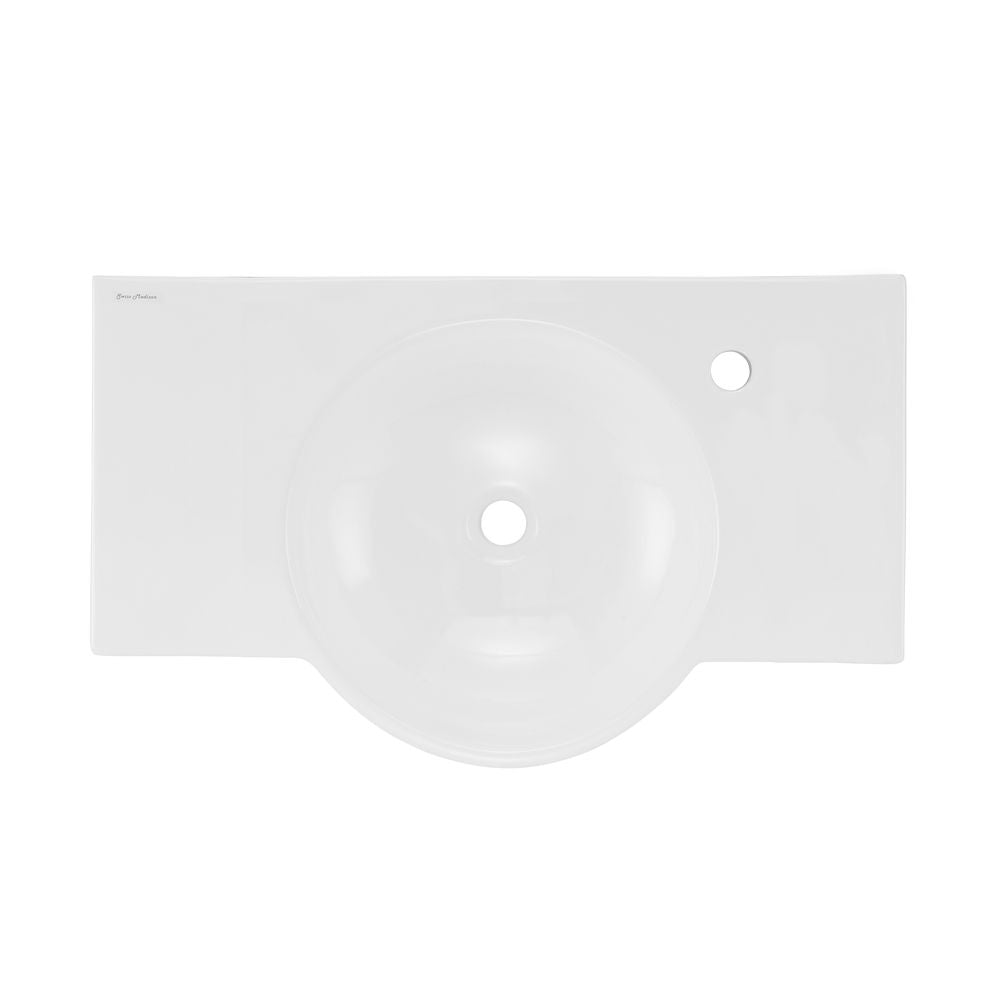 Chateau 30" Wall-Mounted Sink Center Basin with Right Side Faucet Mount in Glossy White