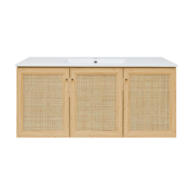Classe 48" Wall-Mounted Bathroom Vanity in Natural Oak