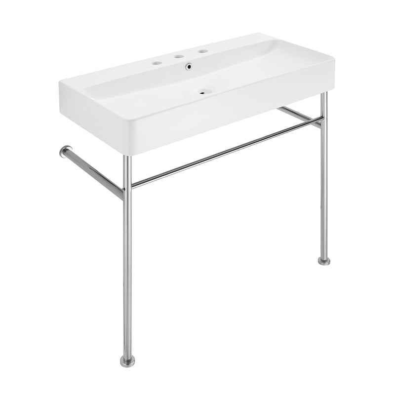 Carre 36" Console Sink White Basin Chrome Legs with 8" Widespread Holes