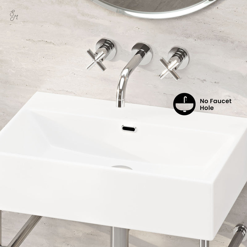 Claire 24" Rectangle Zero Hole Console Sink with Polished Chrome Legs