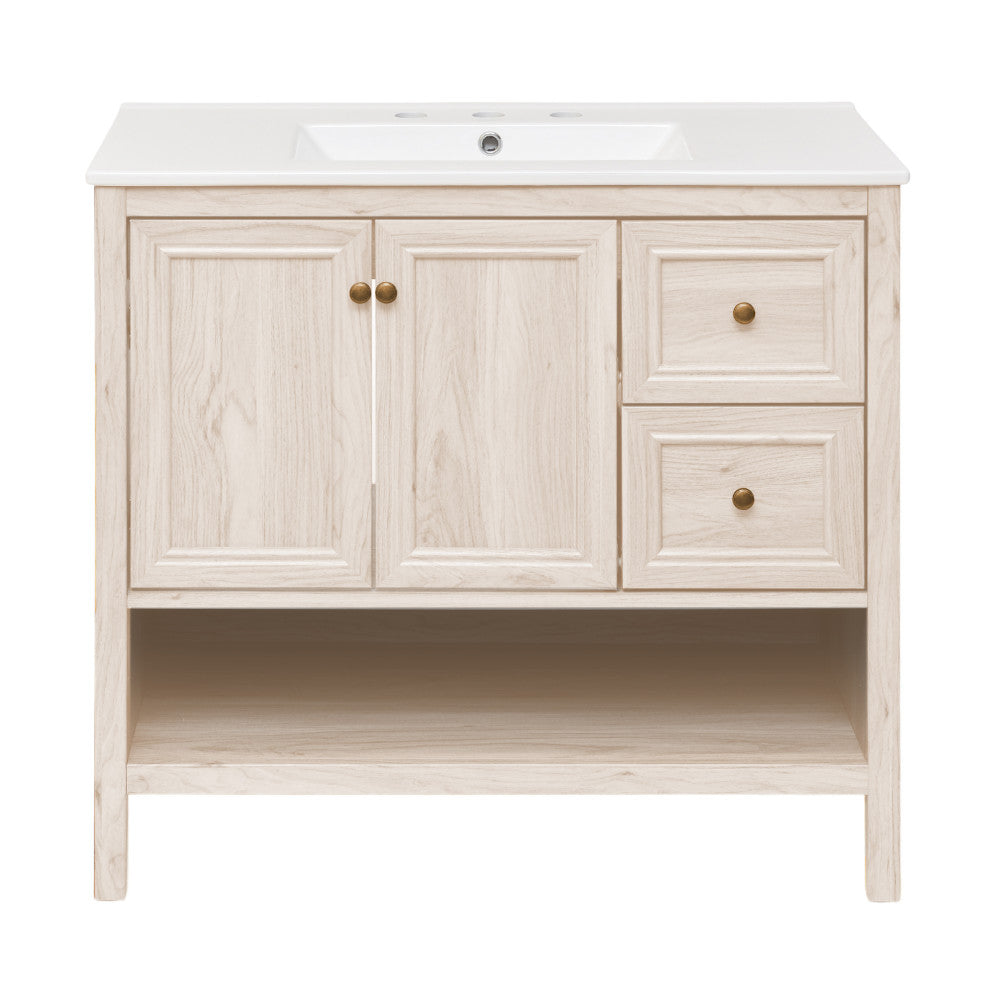Chateau 36" Freestanding Bathroom Vanity in White Oak with 3-Hole Widespread Sink Top