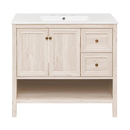 Chateau 36" Freestanding Bathroom Vanity in White Oak with 3-Hole Widespread Sink Top