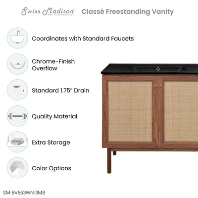 Classe 36" Freestanding Bathroom Vanity in Brown Oak with Black 3-Hole Widespread Sink Top