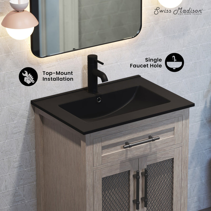 24" Ceramic Vanity Top with Single Faucet Hole in Matte Black