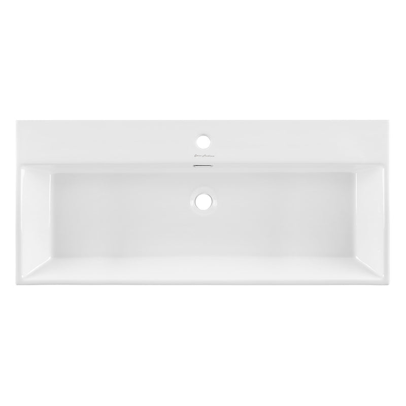 Claire 40 Ceramic Console Sink White Basin Black Legs