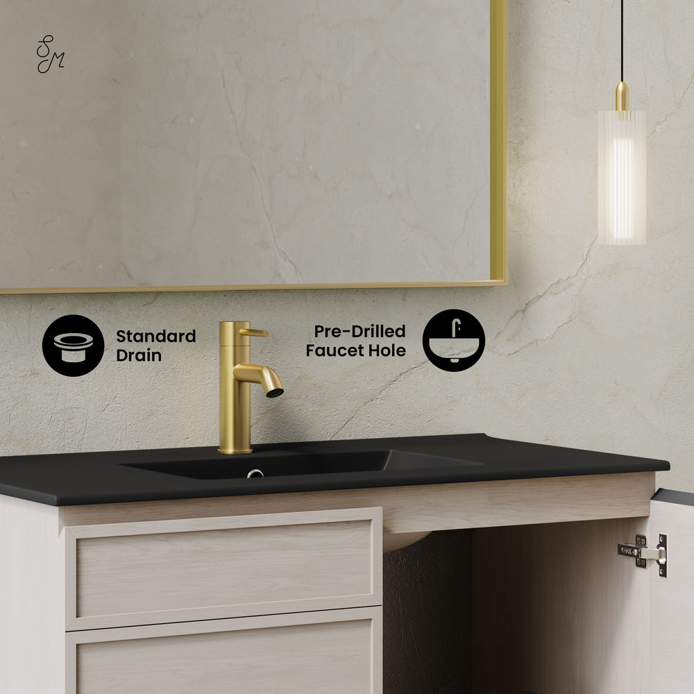 St. Tropez 36" Wall-Mounted Bathroom Vanity in White Oak with Black Sink Top