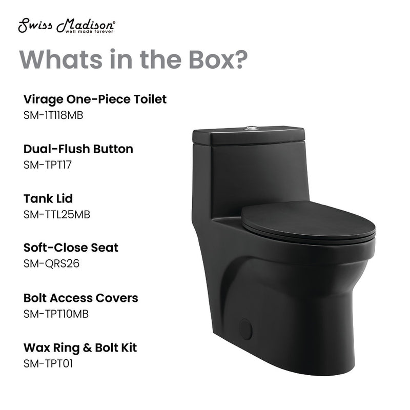 Virage One-Piece Elongated Toilet Vortex Dual-Flush 1.1/1.6 gpf, Matte Black