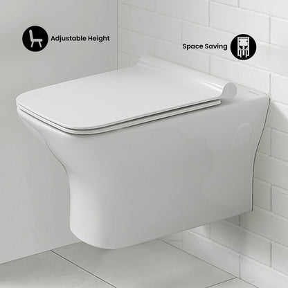 Carre Wall-Hung Toilet Bundle 0.8/1.6 GPF Dual Flush in Glossy White with Brass Flush Plate