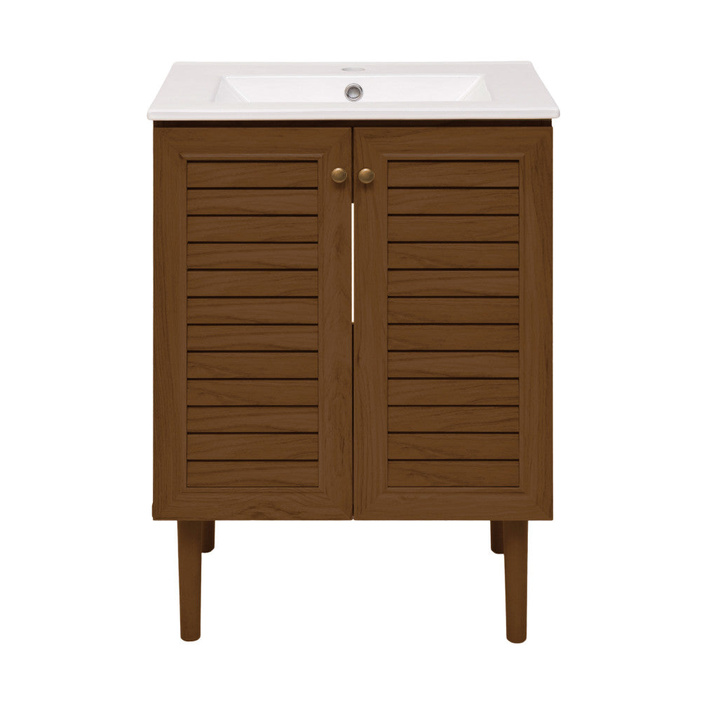 Bron 24" Freestanding Bathroom Vanity in Brown Oak with Sink Top