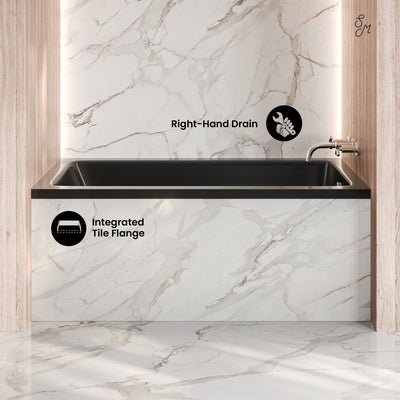 Voltaire 54 x 30 Right Drain Soaking Alcove Bathtub in Glossy Black