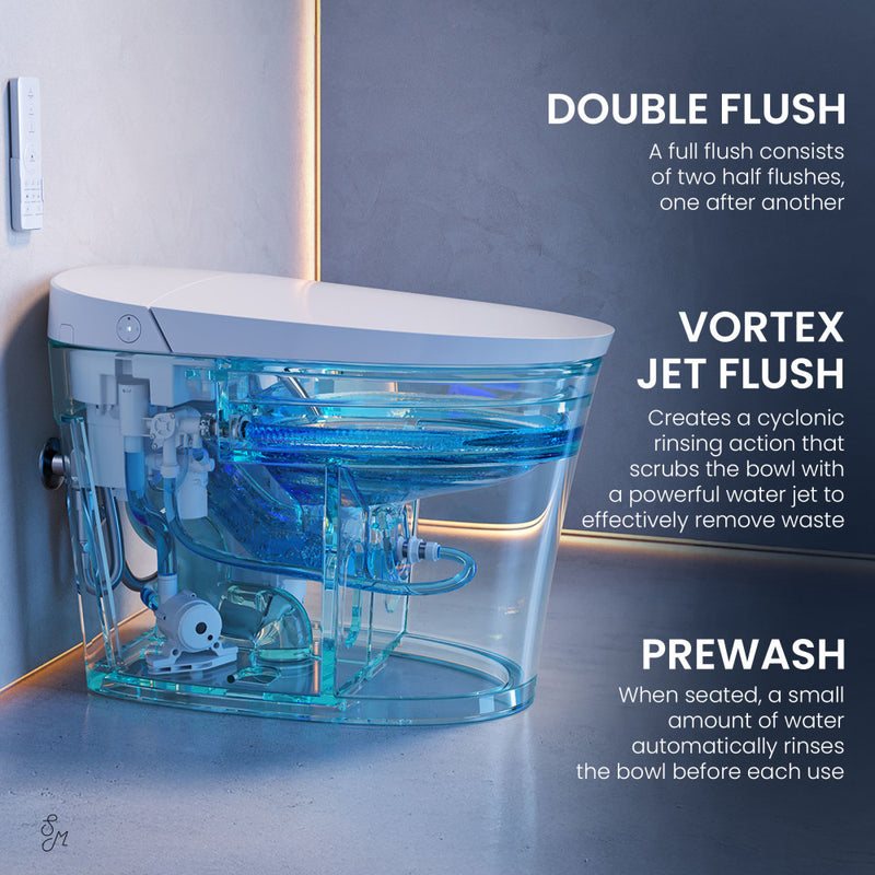 Viro V20 Smart Toilet 12” Rough-in ADA Height in Glossy White with Foam Shield, Integrated Tank, Auto Open/Close, Foot Sensor