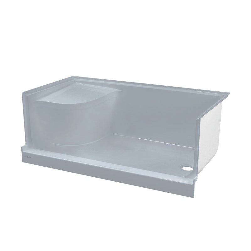 Aquatique 60" x 32" Single Threshold Shower Base With Right Hand Drain and Integral Left Hand Seat in Grey