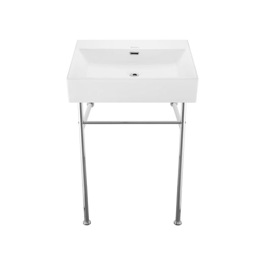 Claire 24" Rectangle Zero Hole Console Sink with Polished Chrome Legs