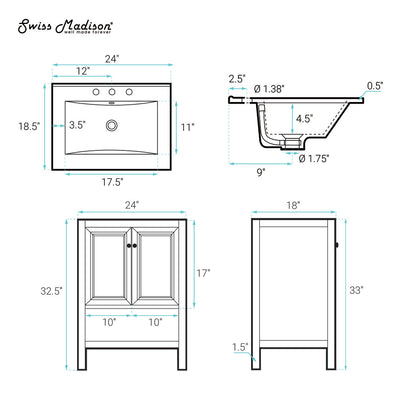 Château 24" Freestanding Bathroom Vanity in Black Oak with 3-Hole Widespread Sink Top