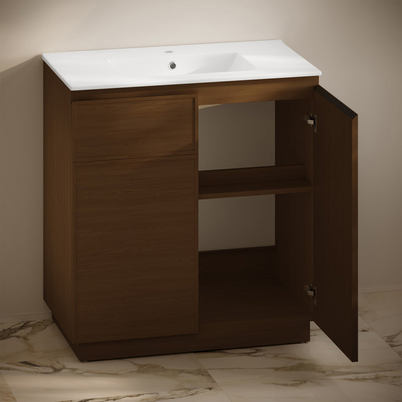 St. Tropez 36" Freestanding Bathroom Vanity in Brown Oak with Sink Top
