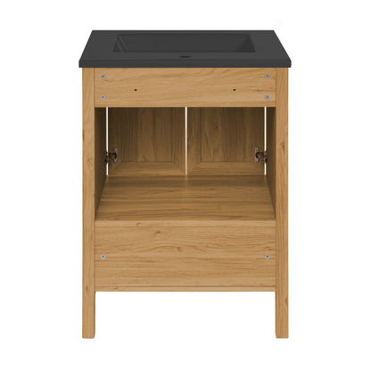 Chateau 24" Freestanding Bathroom Vanity in Golden Oak with Black Sink Top