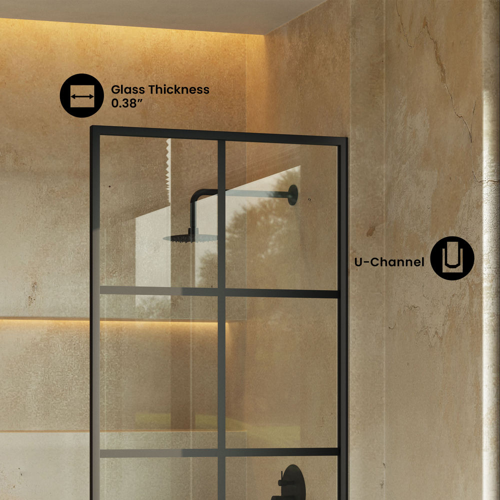 Virage 34 x 58 Framed Fixed 3/8 in. (10mm) Clear Tempered Glass Tub Door with Black Matte Frame