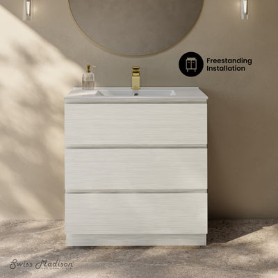 Liberte 30" Freestanding Bathroom Vanity in White Oak with Sink Top