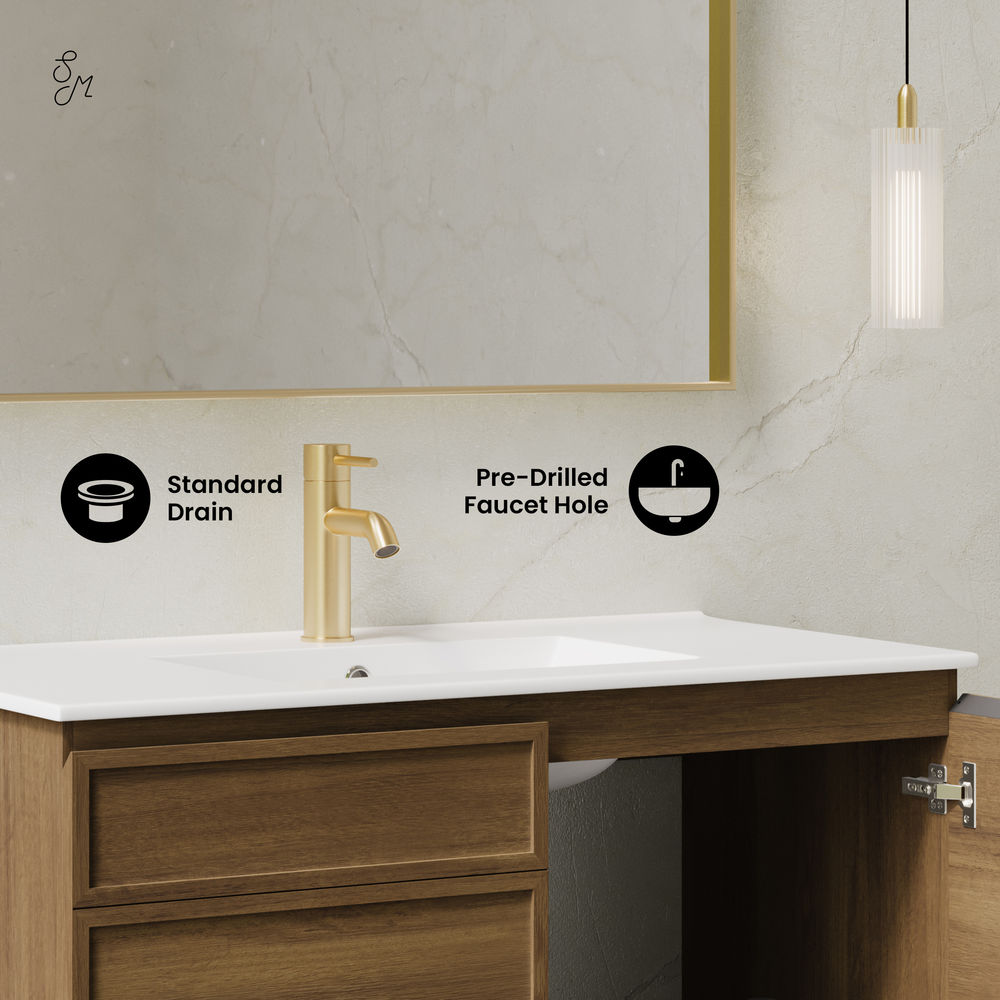 St. Tropez 36" Wall-Mounted Bathroom Vanity in Brown Oak with Sink Top