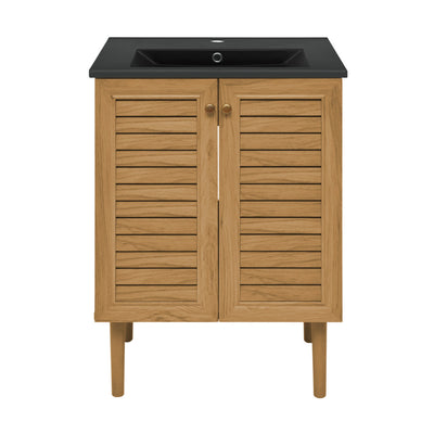 Bron 24" Freestanding Bathroom Vanity in Golden Oak with Black Sink Top