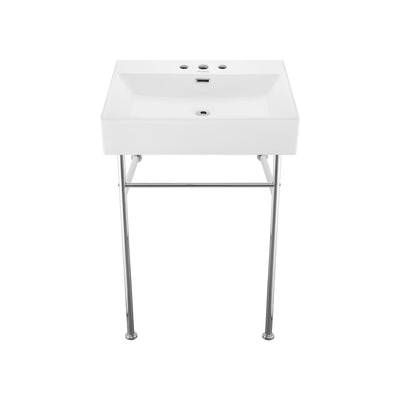 Claire 24" Console Sink White Basin Chrome Legs with 8" Widespread Holes